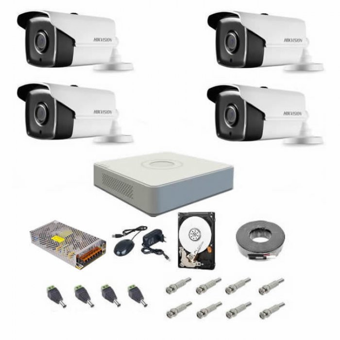 Sistem Supraveghere Complet Hikvision Turbo HD 720P Cu 4 Camere IR 80 M