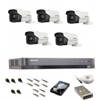 Sistem de supraveghere complet Hikvision Turbo HD, 4K / 8,3 Mp, 5 camere IR 60 m