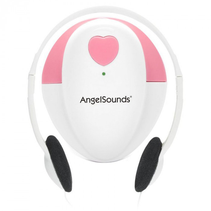 Monitor Fetal Doppler AngelSounds JPD-100S, pentru monitorizarea functiilor vitale ale fatului, Alb/Roz