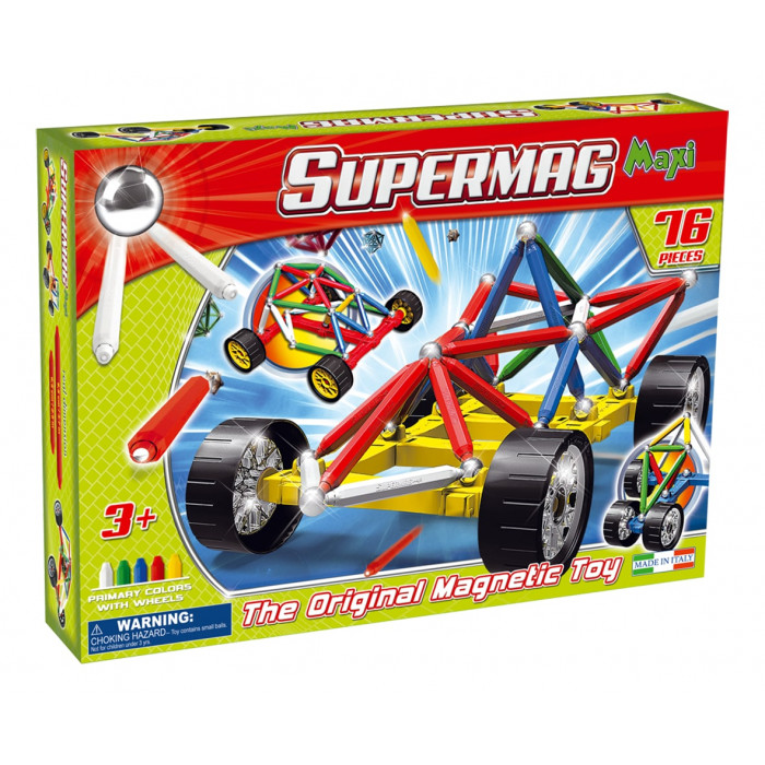 Set constructie magnetic 76 piese Maxi Wheels Supermag