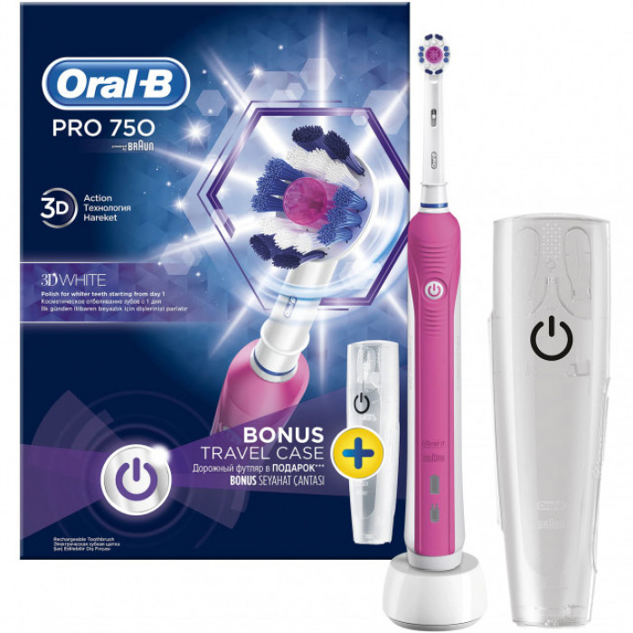 Periuta Electrica De Dinti Oral-B PRO 750 3D White, 40000 Pulsatii/min ...