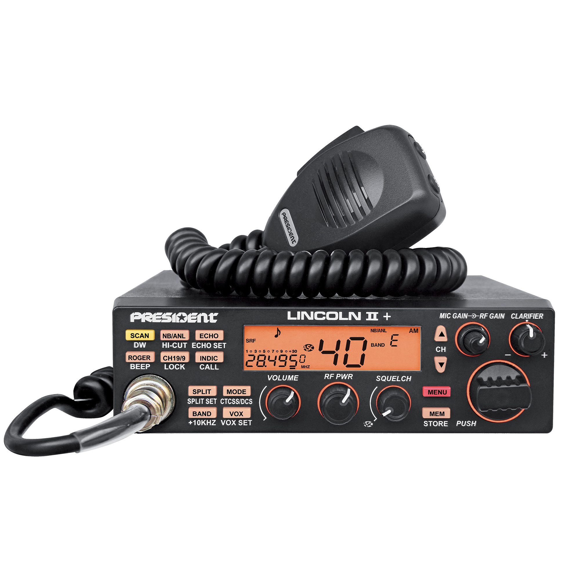 Statie radioamatori President LINCOLN II+ ASC 10/12M, Roger Beep, ANL, NB, Hi-Cut Filter, AM-FM-USB-LSB-CW, Programabila, 12V