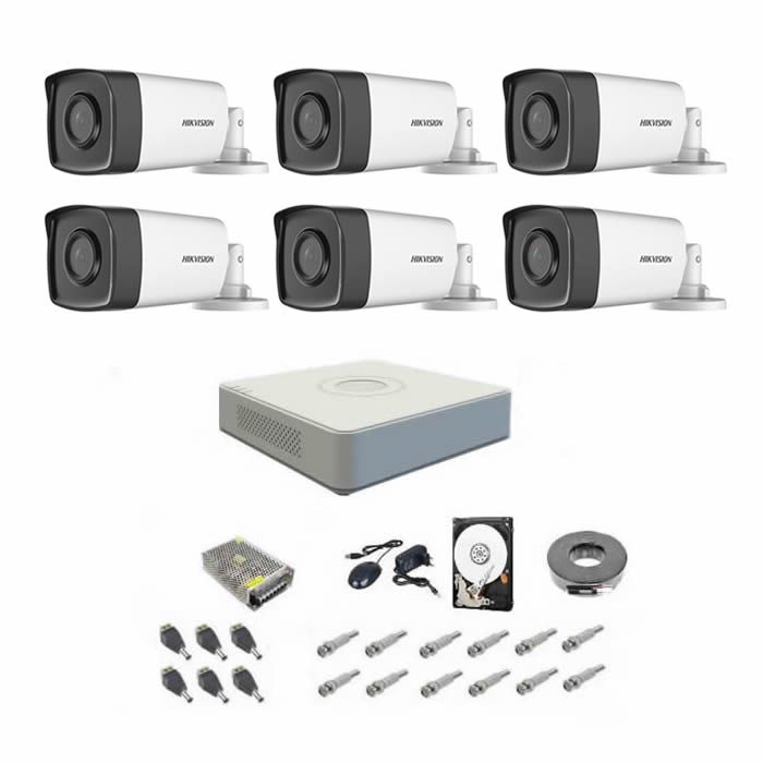 Sistem supraveghere audio-video complet, 6 camere 1080P Hikvision TurboHD ir 40m