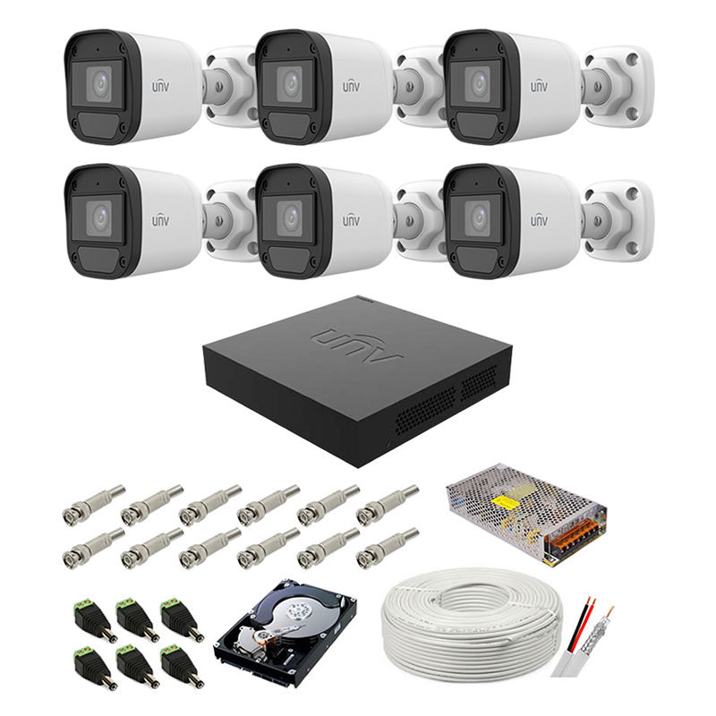 Kit supraveghere complet audio-video UNIVIEW, 6 camere, 2 MP, IR 20M