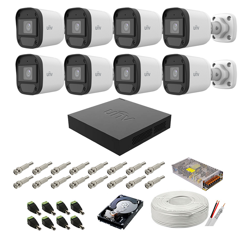 Kit supraveghere complet audio-video UNIVIEW, 8 camere, 2 MP, IR 20M