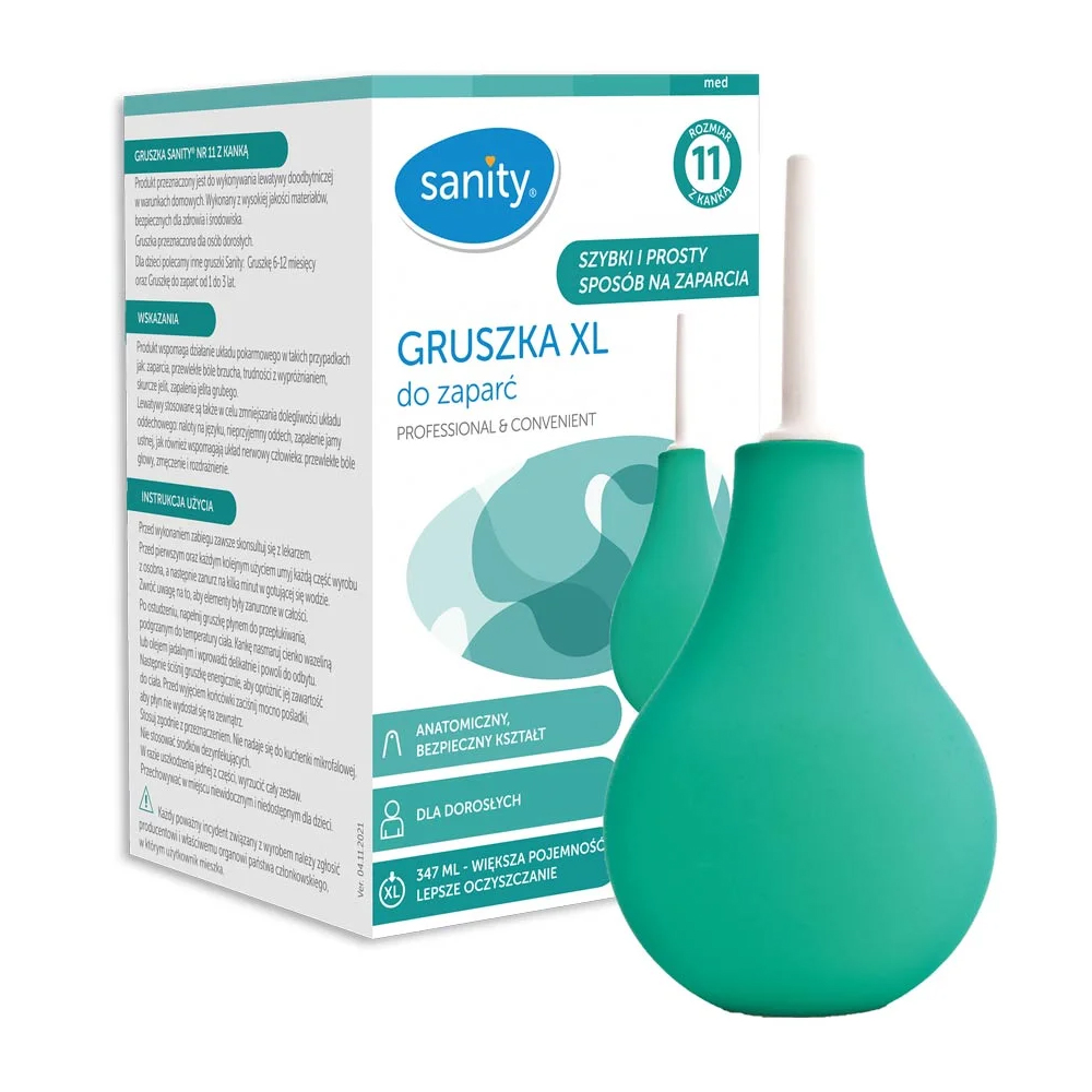 Para Sanity XL nr. 11 pentru irigare intestinala, din cauciuc, cu canula moale, pentru adulti si copii 3 ani+, 347 ml, Verde