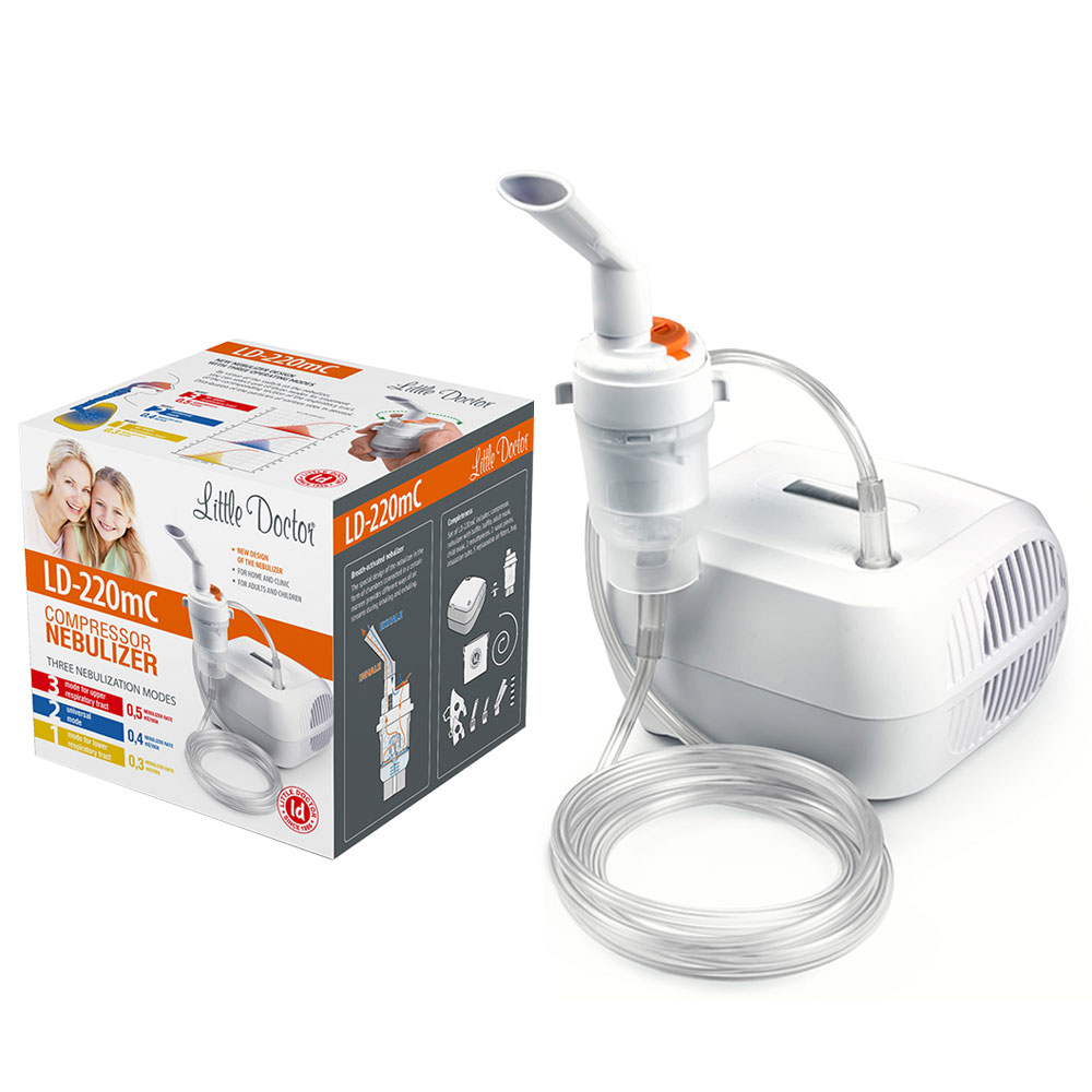 Aparat aerosoli Little Doctor LD-220mC, nebulizator cu compresor, design compact, 3 moduri de nebulizare, masca bebelusi, copii si adulti, Alb