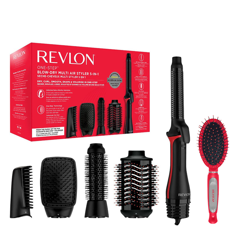 Perie electrica fixa multifunctionala Revlon One-Step Blow-Dry Multi Air Styler 5 in 1 RVDR5371E, 5 capete detasabile, 4 setari de temperatura, pentru toate tipurile si lungimile de par