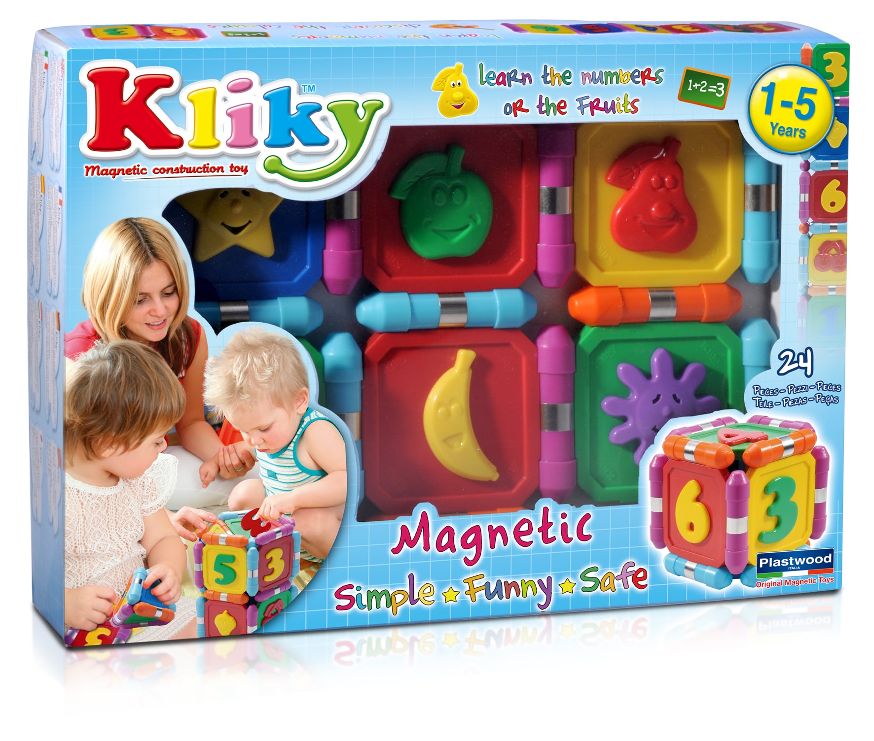 Set constructie magnetic fructe 24 piese Kliky Supermag