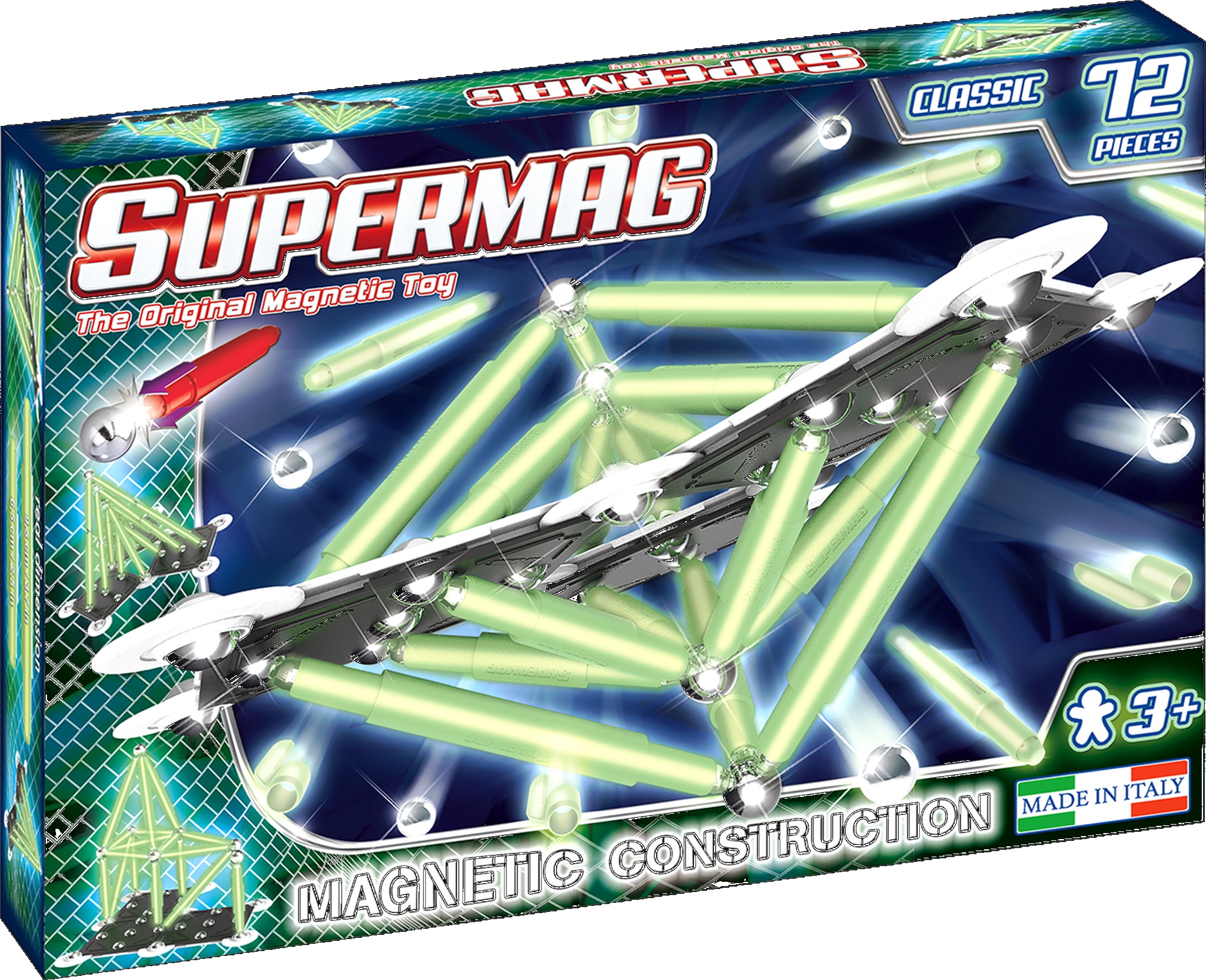 Set constructie magnetic 72 piese Classic Glow Supermag