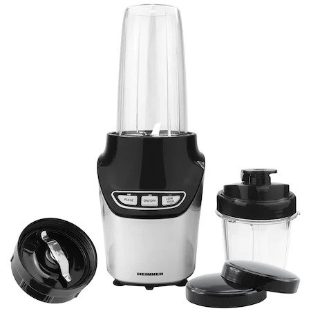 Blender Heinner HSB-1000, 1000 W, 2 recipiente 0.5 l + 1 l, 2 viteze, Pulse, Negru/Inox