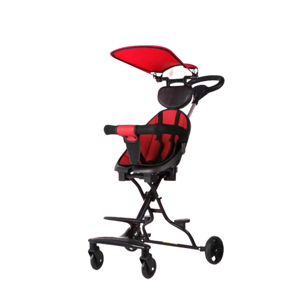 Carucior sport pliabil, Rosu, Cu copertina pentru protectie UV detasabila, Pentru copii intre 6 si 36 luni, Suport picioare, 2 roti pivotante si blocare roti