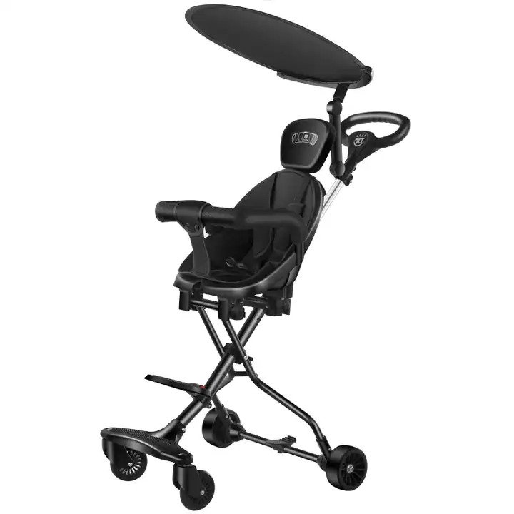 Carucior sport pliabil, Negru, Cu copertina pentru protectie UV detasabila, Pentru copii intre 6 si 36 luni, Suport picioare, 2 roti pivotante si blocare roti